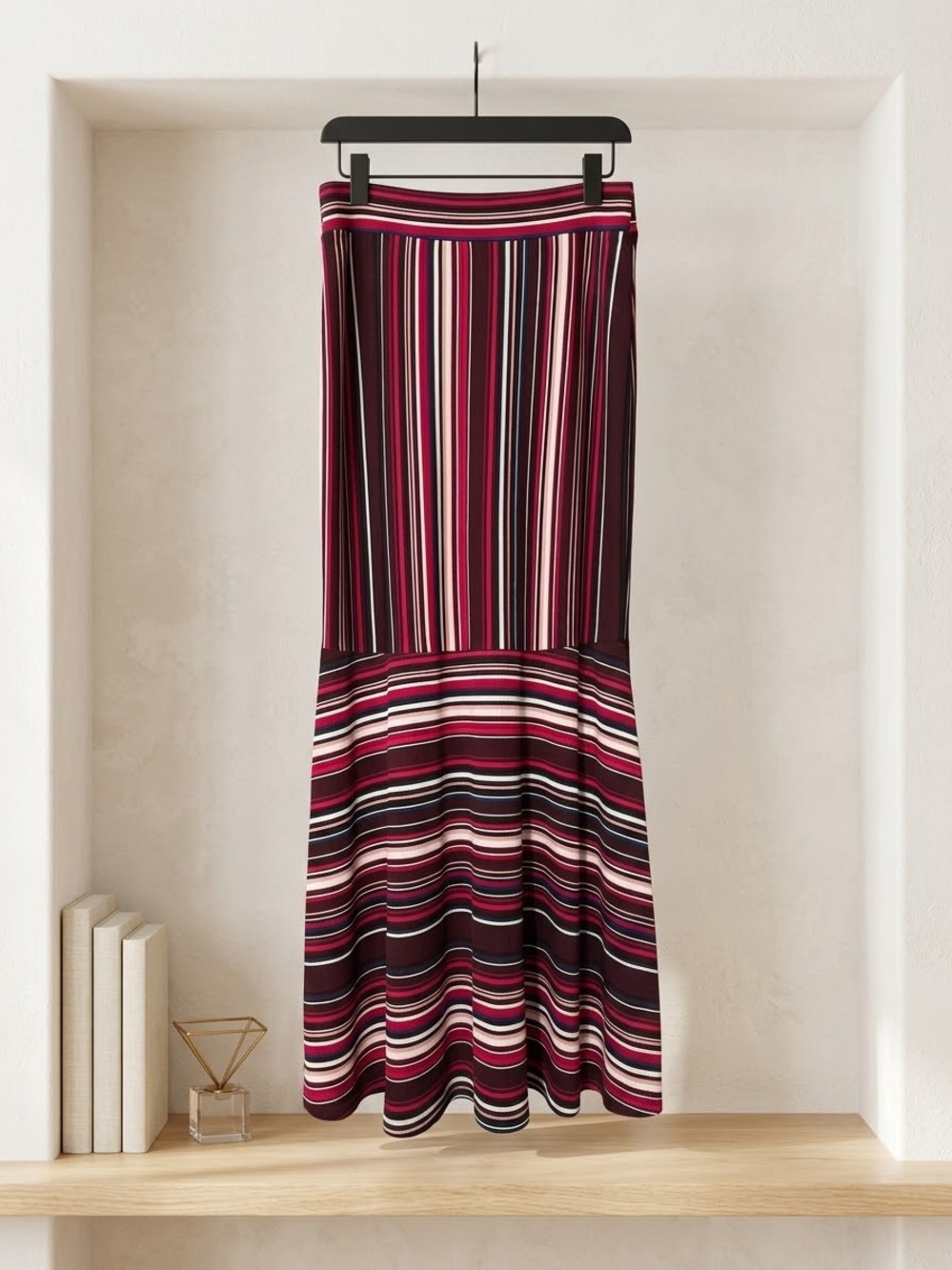 Striped Maxi Skirt in Burgundy and Pink S size